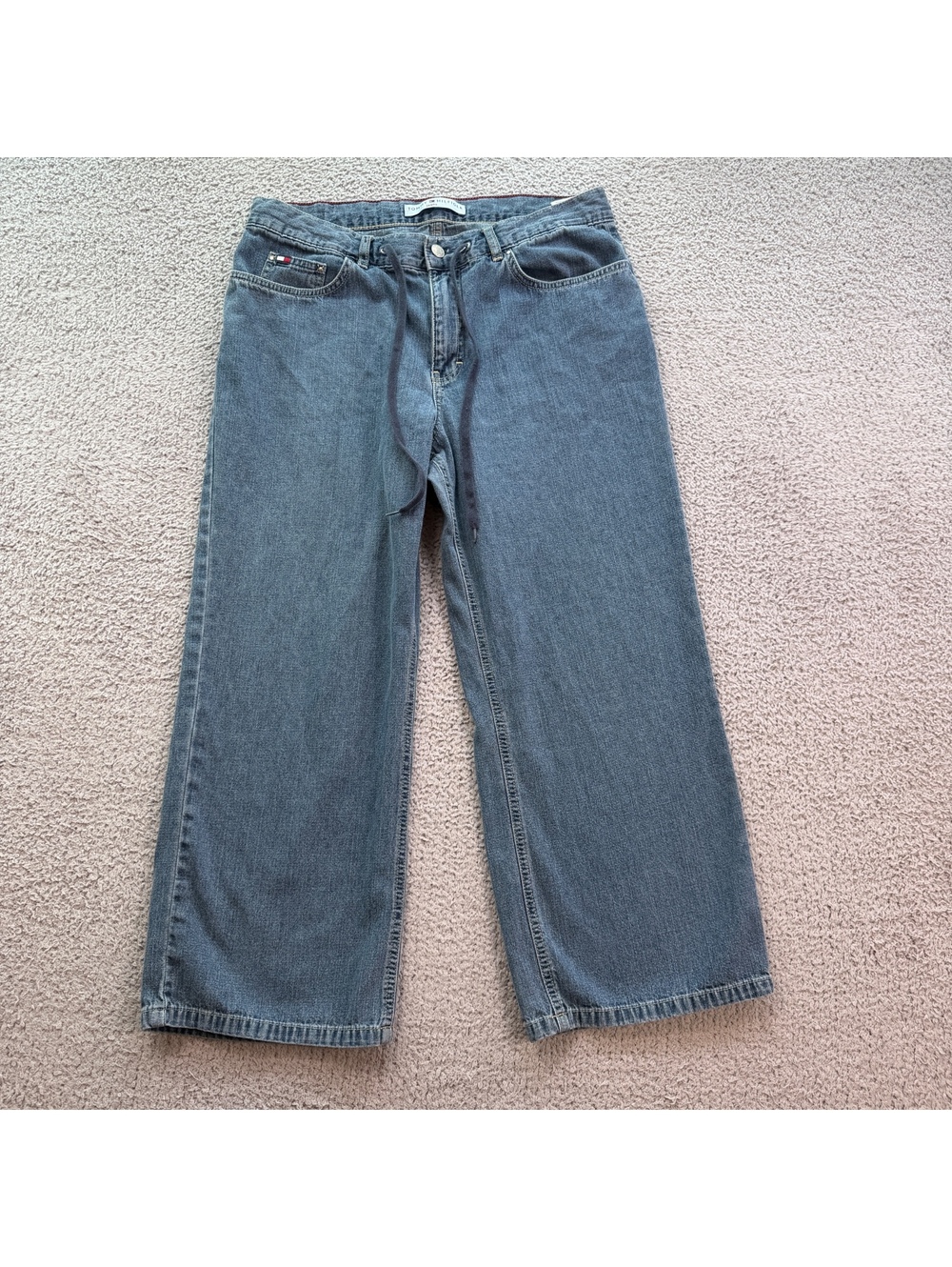Tommy Hilfiger Jeans Y2K Wide Leg Drawstring Cropped Denim Jeans Flag Women's 12